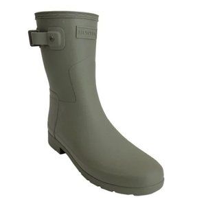 Hunter Original Refined Short Rain Boot Waterproof Green Gray NEW
